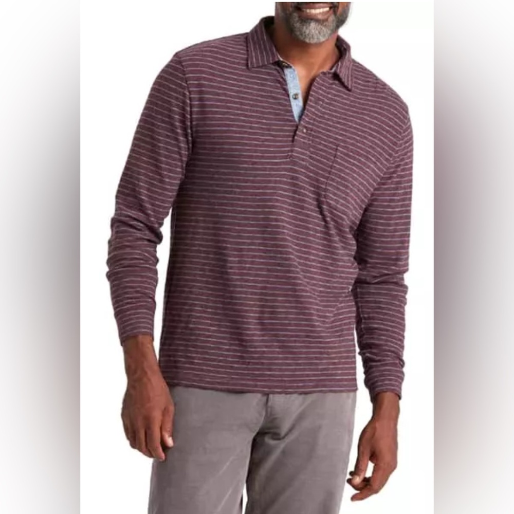 Faherty• Cloud ls striped polo‎ merlot flint stripe